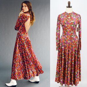 NWT Free People Heartland Floral Velvet Open Back Long Sleeve Midi Dress XS